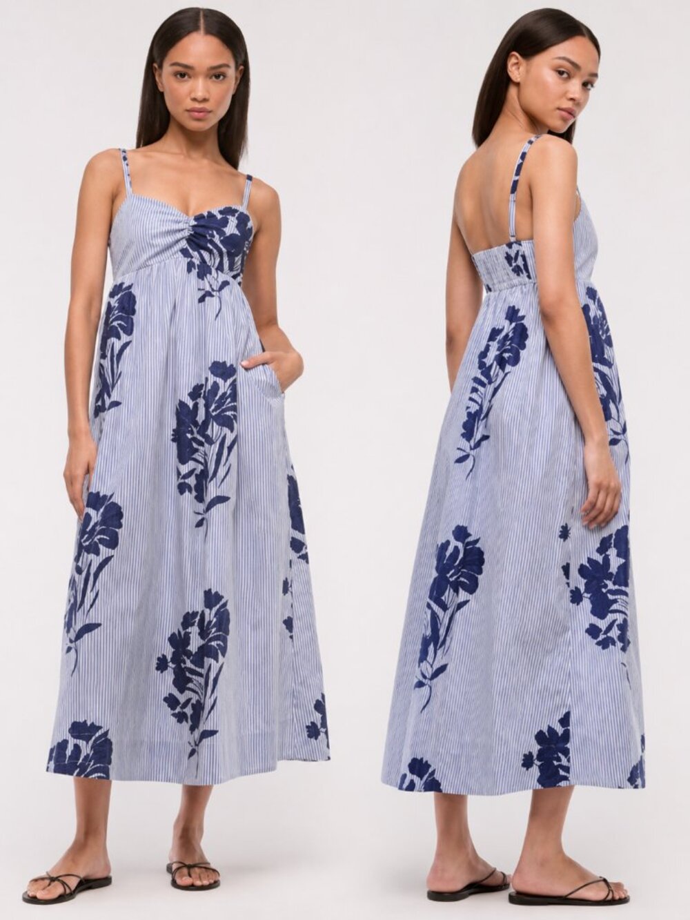 NWT Abercrombie & Fitch Sweetheart Babydoll Maxi Dress Blue Floral Striped M Med